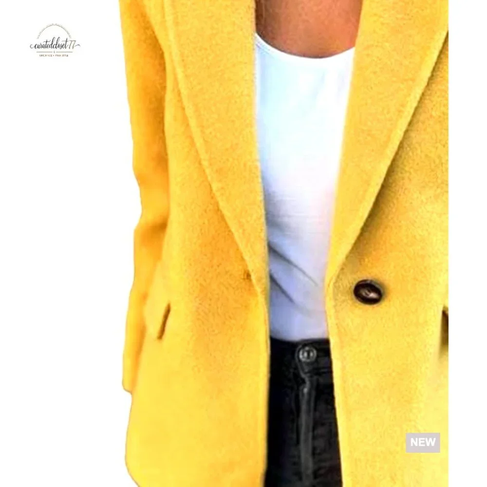 Wool Blend Blazer Notch Lapel Single Button Casual Business Jacket - Picture 5 of 5
